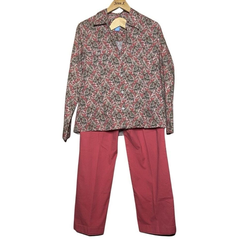 Vintage Evan Picone Long Sleeve Button Up Shirt & Pink Trouser Pants Size 14 Flo